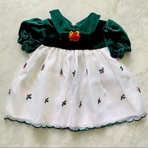 6-9M Good Lad Green Velvet Dress Holly Berry